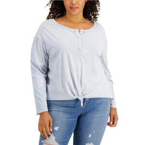 Rebellious One Womens Plus Size 2X Dusty Blue Tie-Hem Snap Henley Top NWT